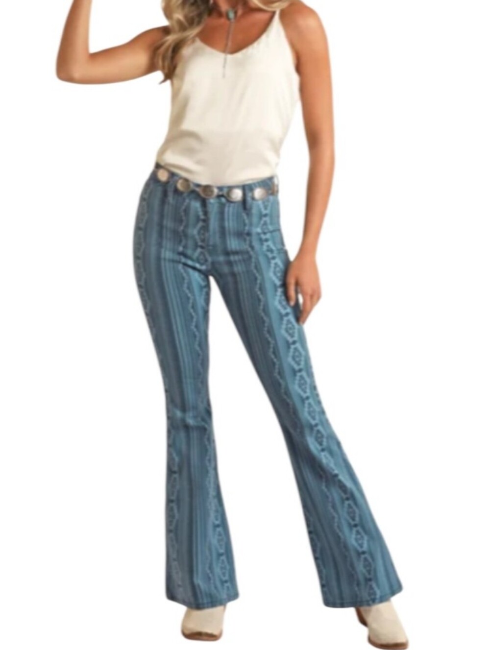 Rock & Roll Denim Blue Aztec Bargin Bottom Flare Jeans-NWT